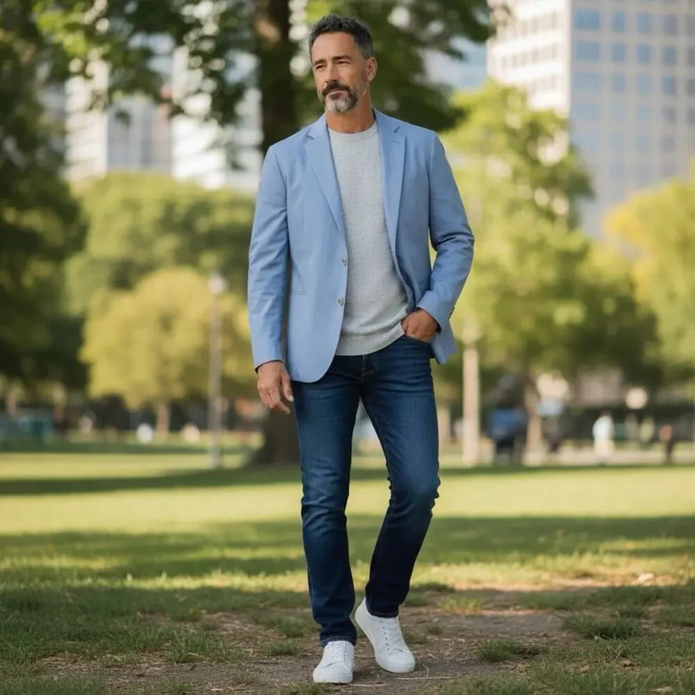 Men's Light Blue Two-Button Sport Coat - Casual Tailored Blazer